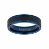 Rings | Mens Tungsten Black Inlay Blue IP Plated Court 7mm Ring Jewellery Type Mens