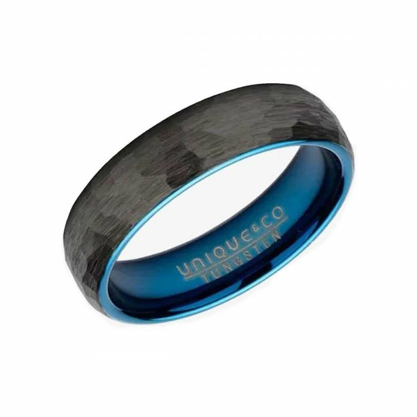 Rings | Mens Tungsten Black IP Plated Hammered 6mm Ring Jewellery Type Mens