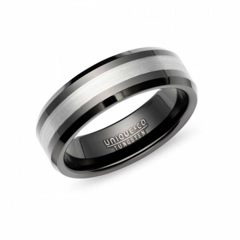 Rings | Mens Tungsten Black IP Plated Silver Centred 7mm Ring Jewellery Type Mens