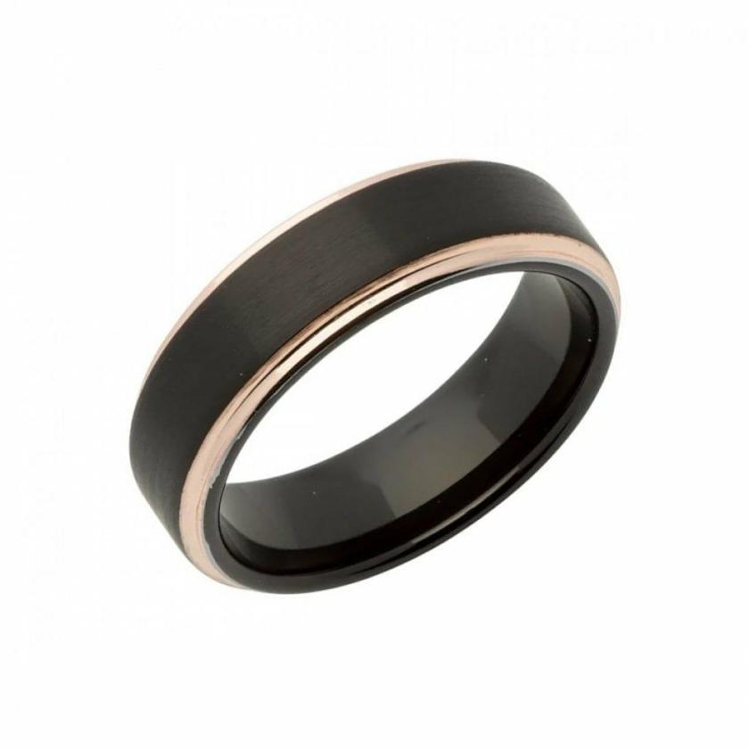 Rings | Mens Tungsten Black & Rose IP Plating 7mm Band Ring Jewellery Type Mens