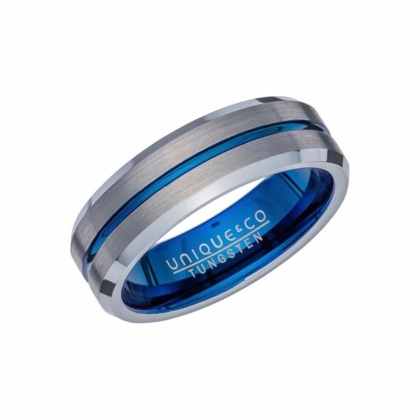 Rings | Mens Tungsten Blue IP Plated Inner Groove 7mm Ring Jewellery Type Mens