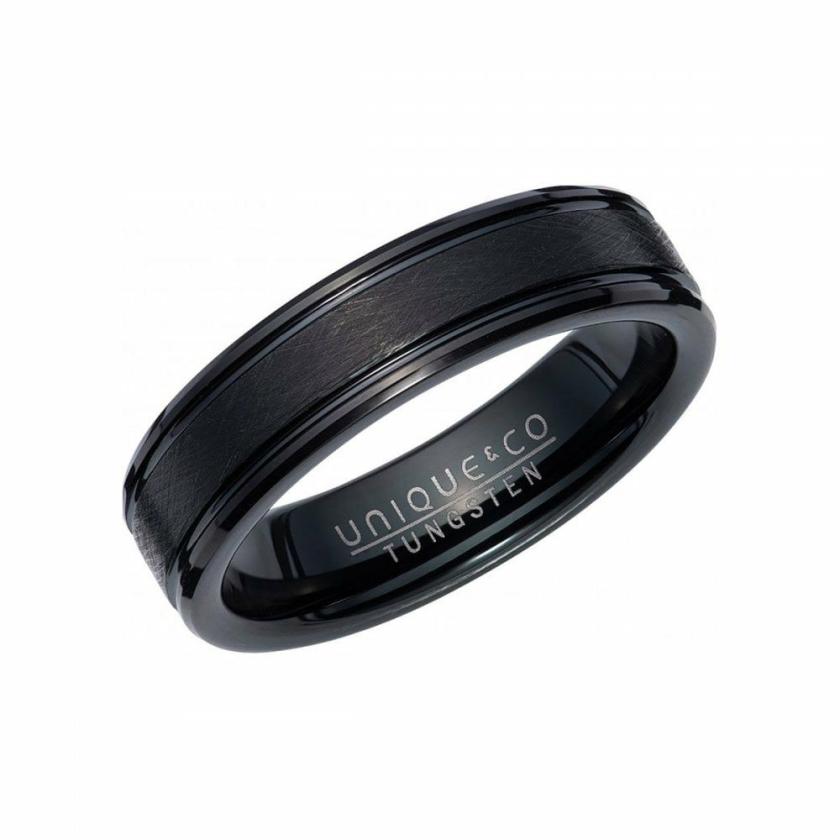 Rings | Mens Tungsten Brushed Centre Black 6mm Band Ring Jewellery Type Mens