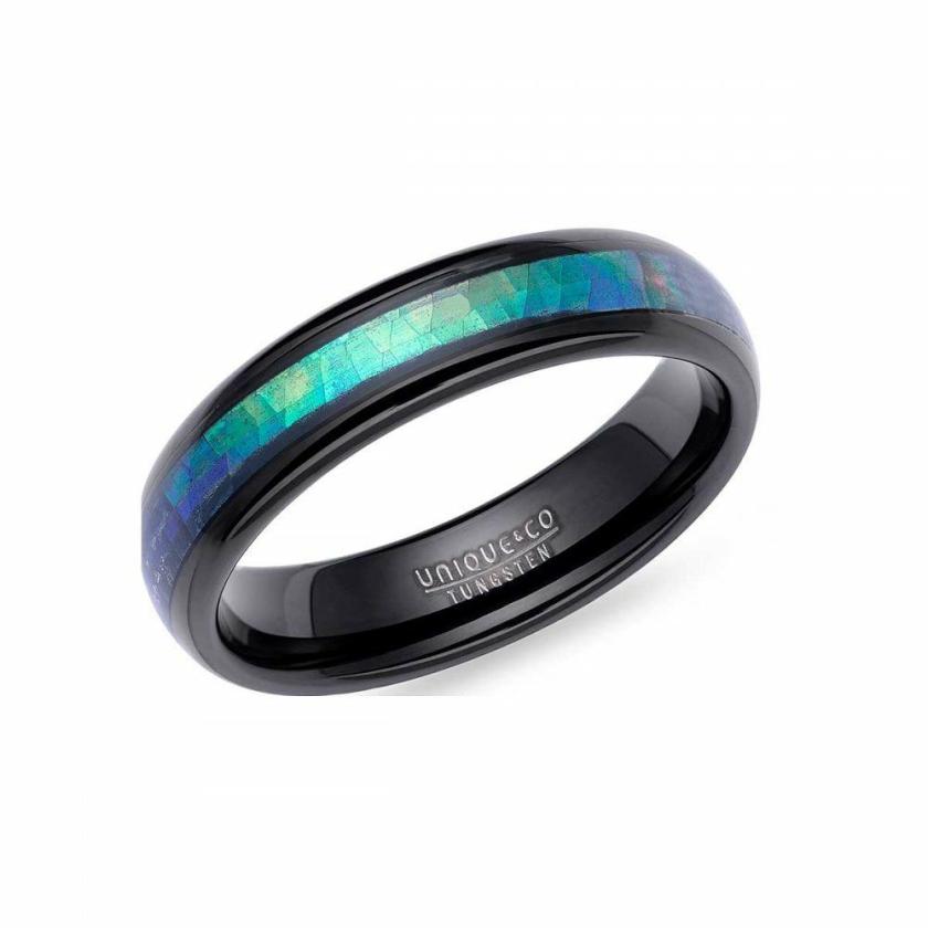 Rings | Mens Tungsten Carbide Black Abalone Shell Inlay Ring Jewellery Type Mens