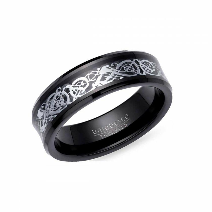 Rings | Mens Tungsten Carbide Black IP Plated Carbon Fibre 7mm Ring Jewellery Type Mens