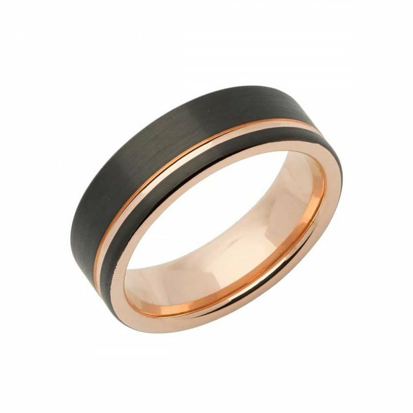 Rings | Mens Tungsten Carbide Black & Rose Gold IP Plated Inlay 7mm Ring Jewellery Type Mens