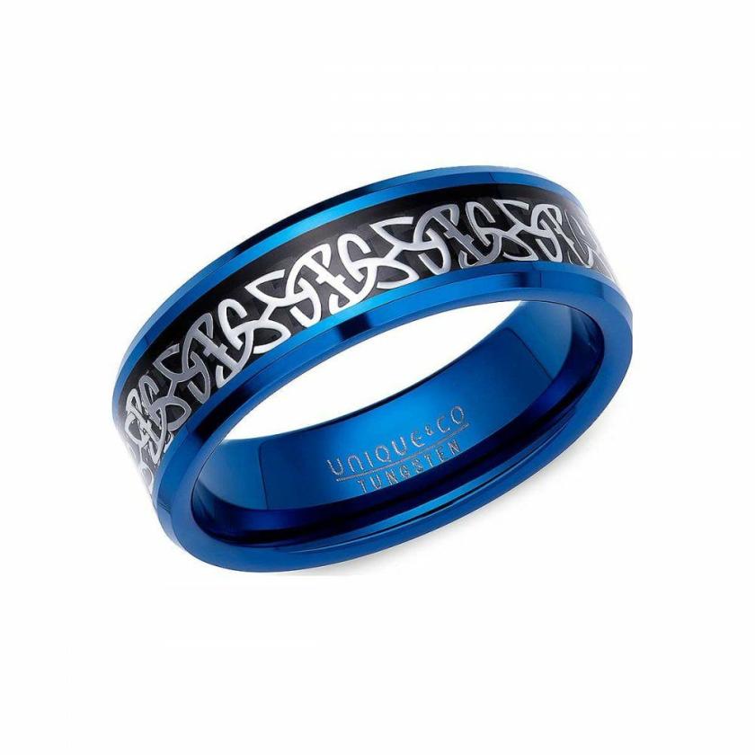 Rings | Mens Tungsten Carbide Blue IP Plated 7mm Celtic Design Ring Jewellery Type Mens