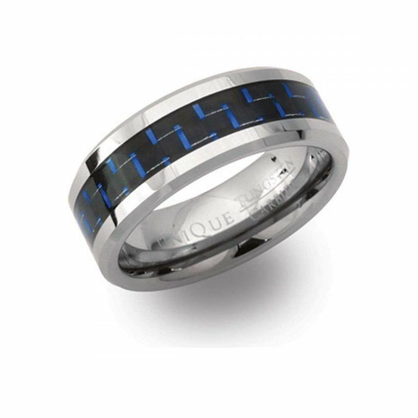 Rings | Mens Tungsten Carbide Blue IP Plated 8mm Ring Jewellery Type Mens