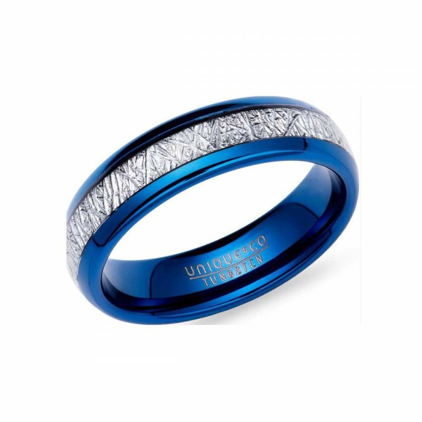 Rings | Mens Tungsten Carbide Blue IP Plated Meteorite 6mm Ring Jewellery Type Mens