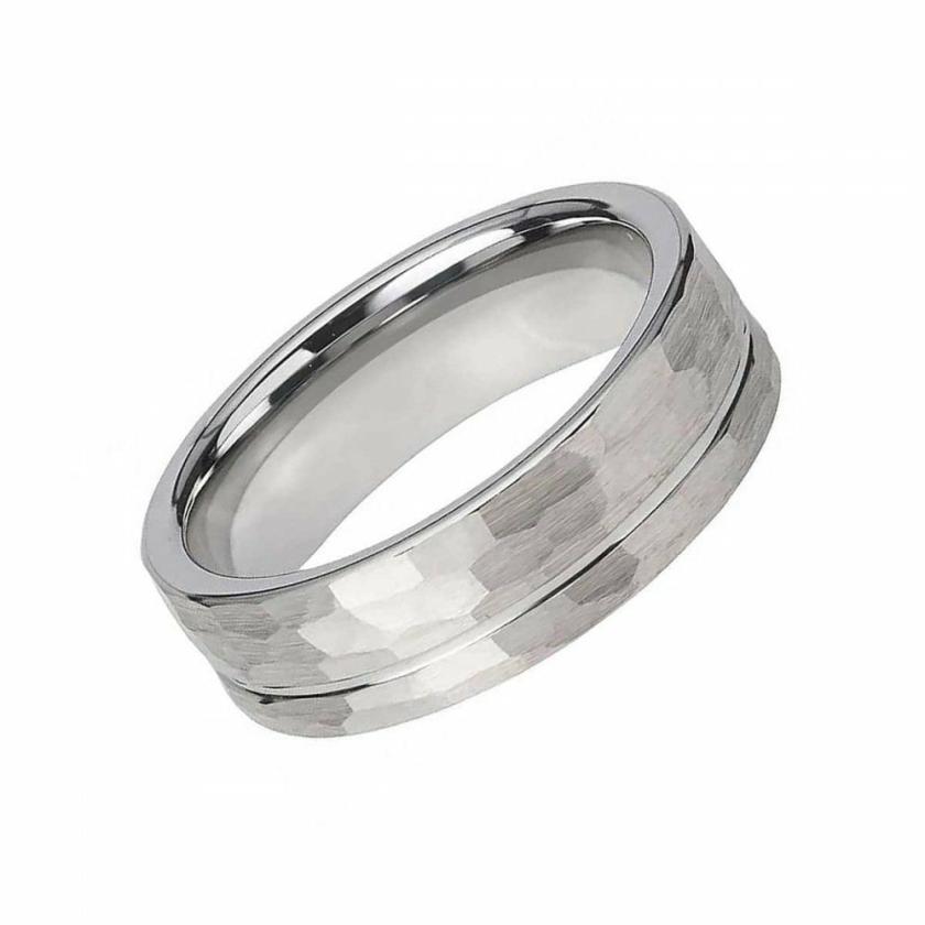 Rings | Mens Tungsten Carbide Matte Hammered Finish 7mm Ring Jewellery Type Mens