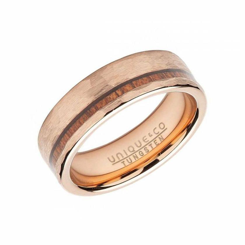 Rings | Mens Tungsten Carbide Rose Plated Wooden Inlay 7mm Ring Jewellery Type Mens