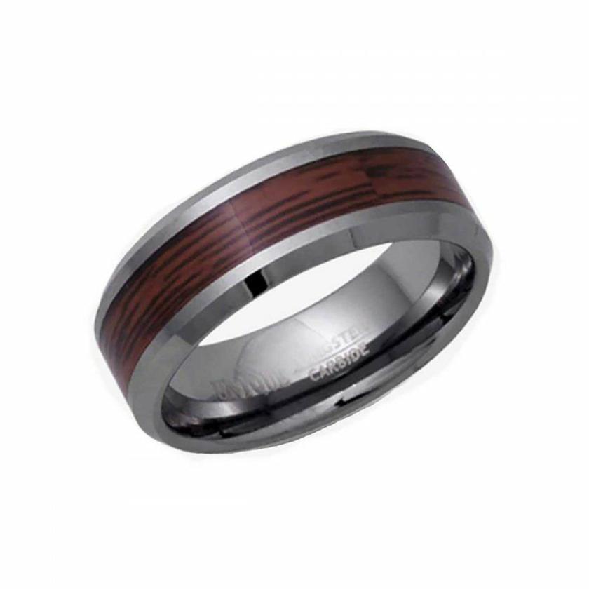 Rings | Mens Tungsten Carbide Wooden Inlay 8mm Ring Jewellery Type Mens