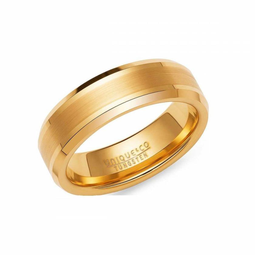 Rings | Mens Tungsten Carbide Yellow Gold Plated 7mm Ring Jewellery Type Mens