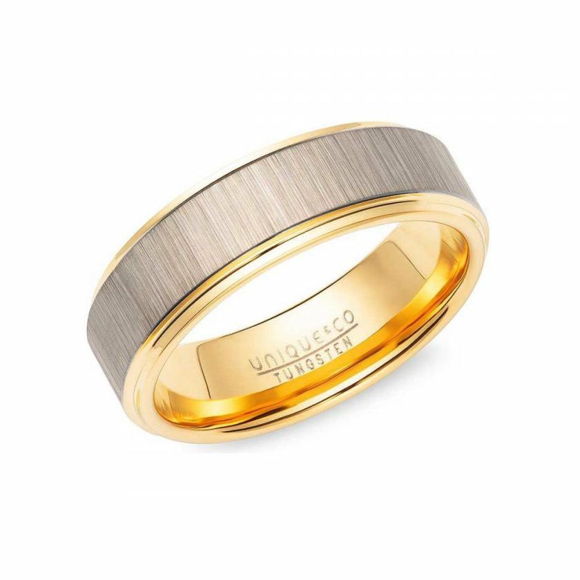 Rings | Mens Tungsten Carbide Yellow IP Plated 7mm Ring Jewellery Type Mens