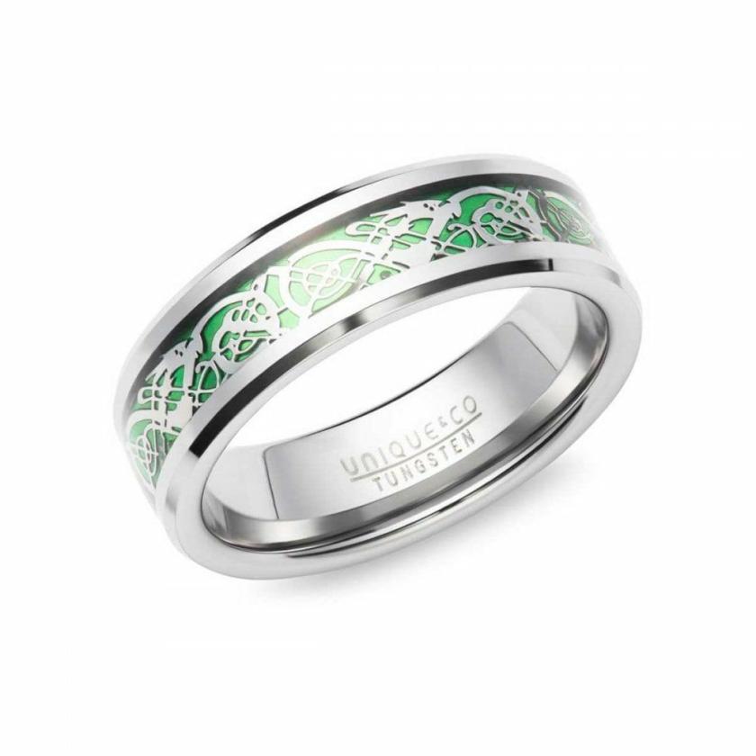 Rings | Mens Tungsten Carbon Fibre 7mm Green Inlay Ring Jewellery Type Mens