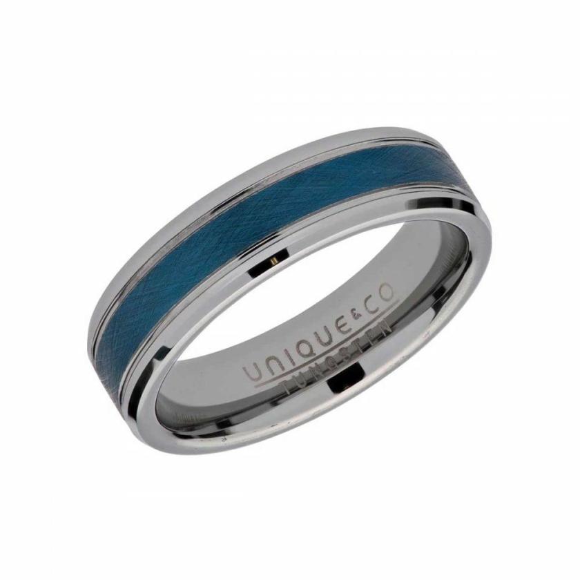 Rings | Mens Tungsten Light Blue IP Plated Inlay 7mm Ring Jewellery Type Mens