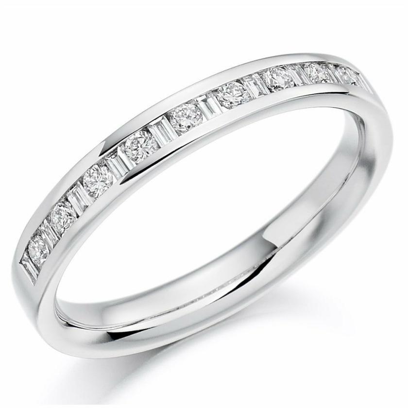 Rings | Womens 0.25ct Round and Baguette Cut Diamond Half Eternity Ring 18ct Rose Gold Rings