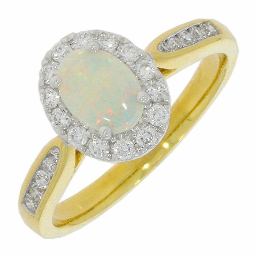 Rings | Womens 18ct Gold Diamond and Opal Cluster Ring 18ct Yellow Gold Rings