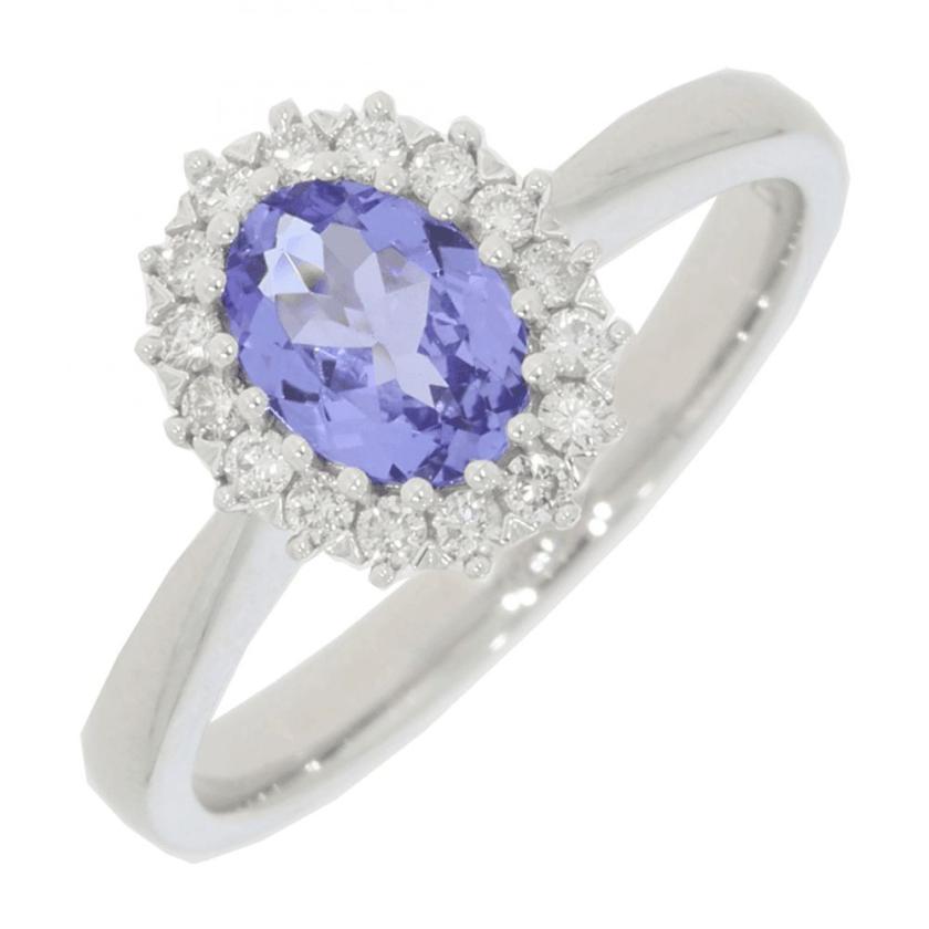 Rings | Womens 18ct White Gold Tanzanite & Diamond Cluster Ring – Size ‘N’ 18ct White Gold Rings