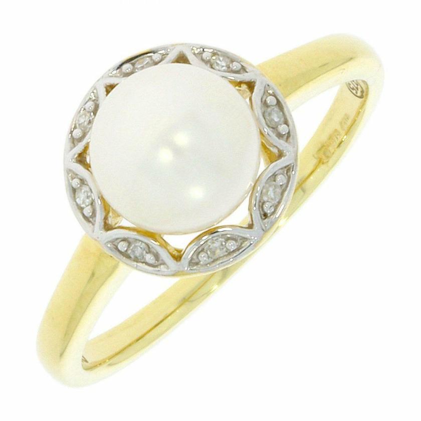 Rings | Womens 9ct Diamond & Pearl Ring 9ct Yellow Gold Rings