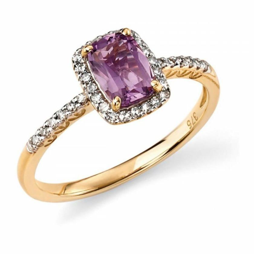 Rings | Womens 9ct Gold Diamond and Amethyst Ring 9ct Yellow Gold Rings