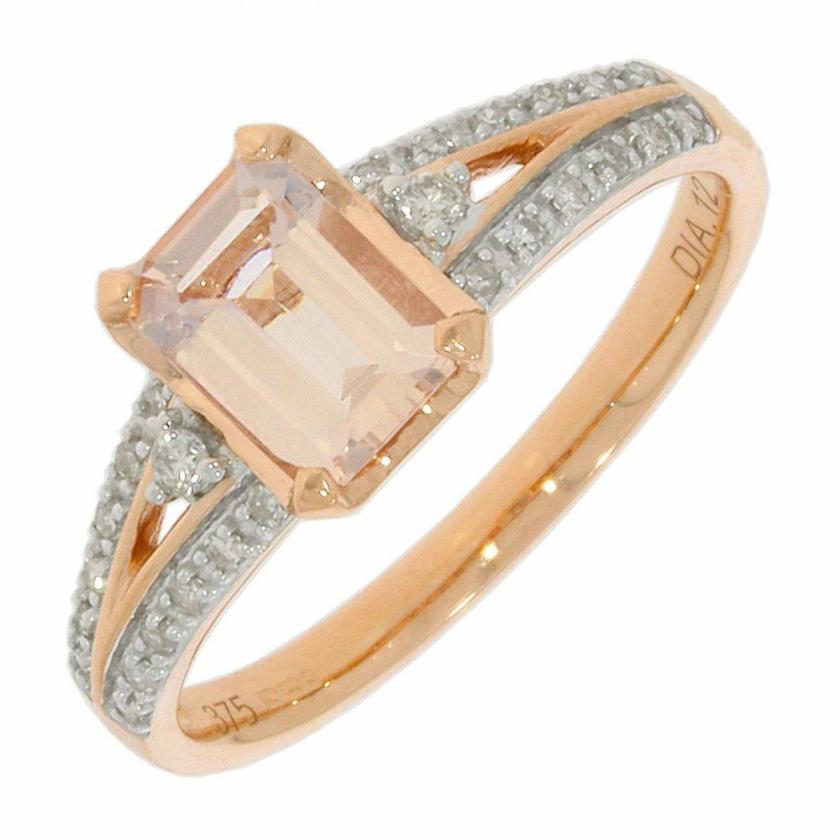 Rings | Womens 9ct Rose Diamond and Morganite Ring 9ct Rose Gold Rings