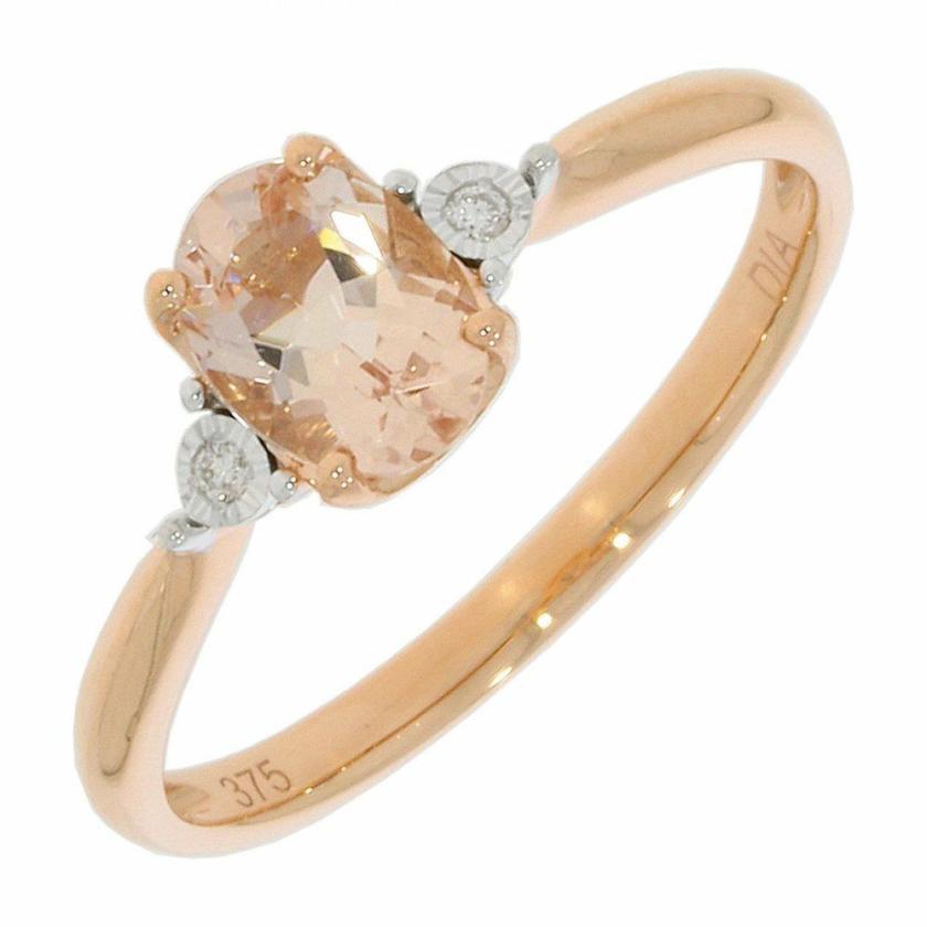 Rings | Womens 9ct Rose Morganite and Diamond Three Stone Ring 9ct Rose Gold Rings