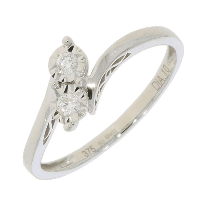 Rings | Womens 9ct White Gold 0.10ct Two Stone Diamond Ring – Size ‘N’ 9ct White Gold Rings