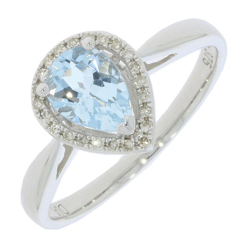 Rings | Womens 9ct White Gold Aquamarine & Diamond Tear Shape Ring – Size ‘O’ 9ct White Gold Rings