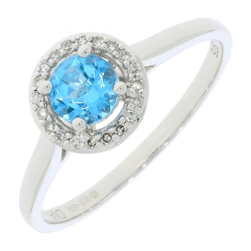 Rings | Womens 9ct White Gold Blue Topaz & Diamond Halo Ring – Size ‘N’ 9ct White Gold Rings