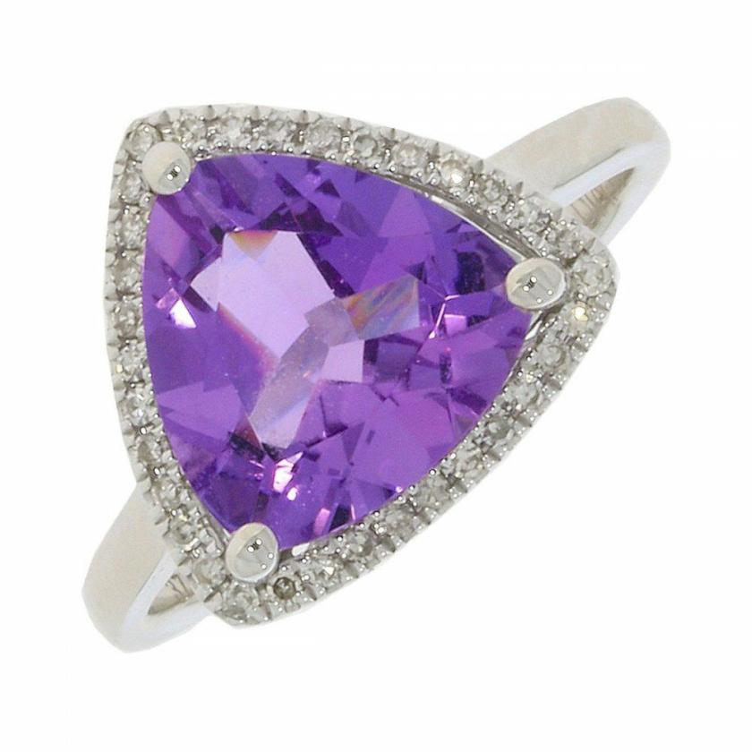 Rings | Womens 9ct White Gold Diamond and Amethyst Traingular Ring 9ct White Gold Rings