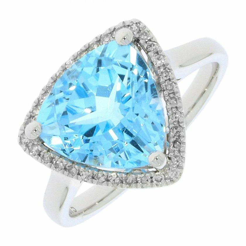 Rings | Womens 9ct White Gold Diamond and Blue Topaz Triangular Ring 9ct White Gold Rings