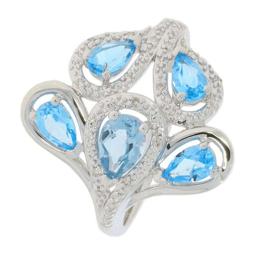 Rings | Womens 9ct White Gold Diamond & Blue Topaz Ring – Size ‘N’ 9ct White Gold Rings