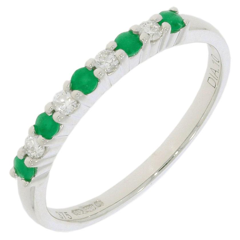 Rings | Womens 9ct White Gold Emerald & Diamond Eternity Ring – Size ‘N’ 9ct White Gold Rings