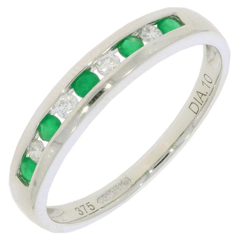 Rings | Womens 9ct White Gold Emerald & Diamond Eternity Ring – Size ‘O’ 9ct White Gold Rings