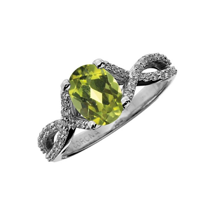 Rings | Womens 9ct White Gold Peridot Diamond Wave Ring 9ct White Gold Rings