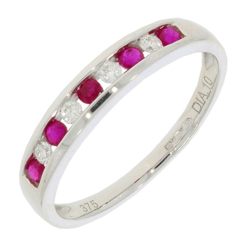 Rings | Womens 9ct White Gold Ruby & Diamond Eternity Ring 9ct White Gold Rings