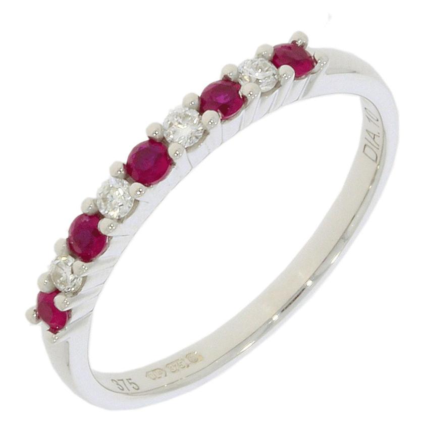 Rings | Womens 9ct White Gold Ruby & Diamond Eternity Ring 9ct White Gold Rings