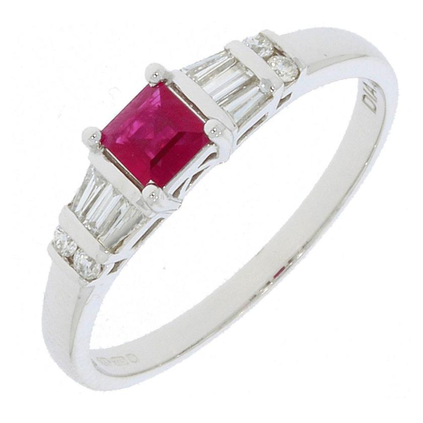 Rings | Womens 9ct White Gold Ruby & Diamond Ring – Size ‘L’ 9ct White Gold Rings