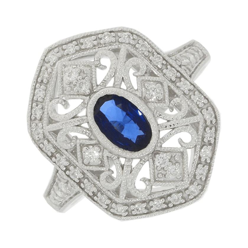 Rings | Womens 9ct White Gold Sapphire & Diamond Shield Ring – Size ‘M’ 9ct White Gold Rings