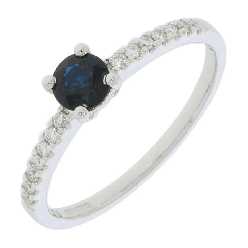 Rings | Womens 9ct White Gold Sapphire & Diamond Shoulder Ring – Size ‘O’ 9ct White Gold Rings