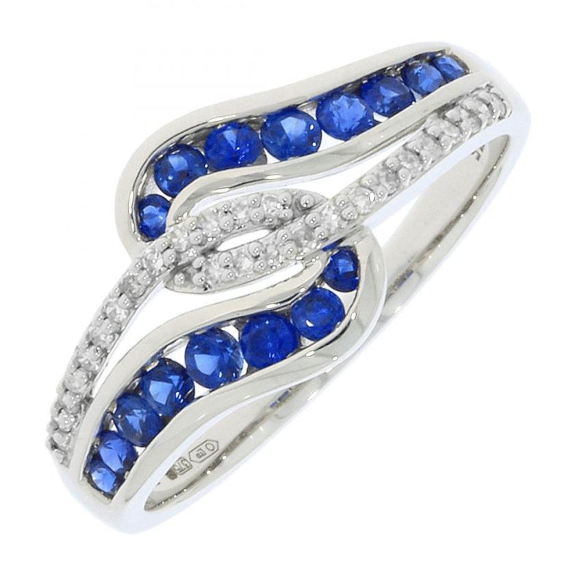 Rings | Womens 9ct White Gold Sapphire & Diamond Twist Ring – Size ‘O’ 9ct White Gold Rings