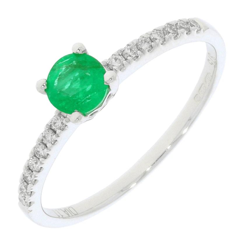 Rings | Womens 9ct White Gold Single Emerald Diamond Shoulder Ring – Size ‘N’ 9ct White Gold Rings