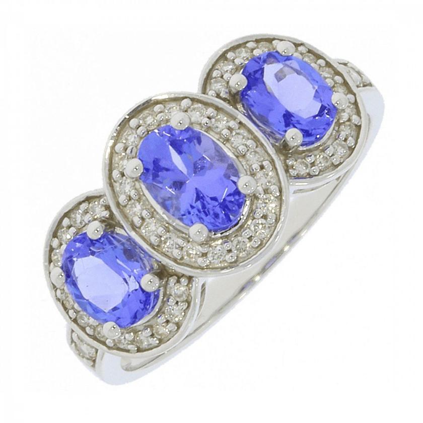 Rings | Womens 9ct White Gold Three Stone Tanzanite Ring 9ct White Gold Rings