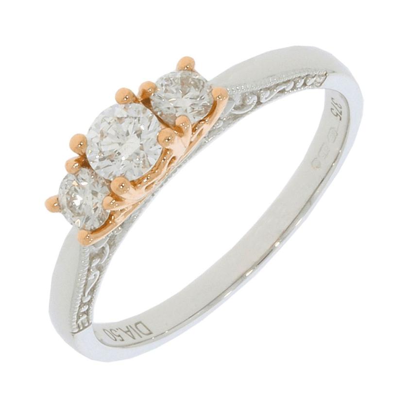 Rings | Womens 9ct White & Rose Gold Diamond Three Stone Ring – Size ‘Q’ 9ct Rose Gold Rings