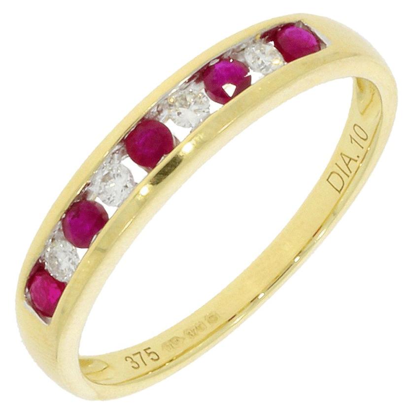 Rings | Womens 9ct Yellow Gold Diamond & Ruby Eternity Ring – Size ‘N’ 9ct Yellow Gold Rings