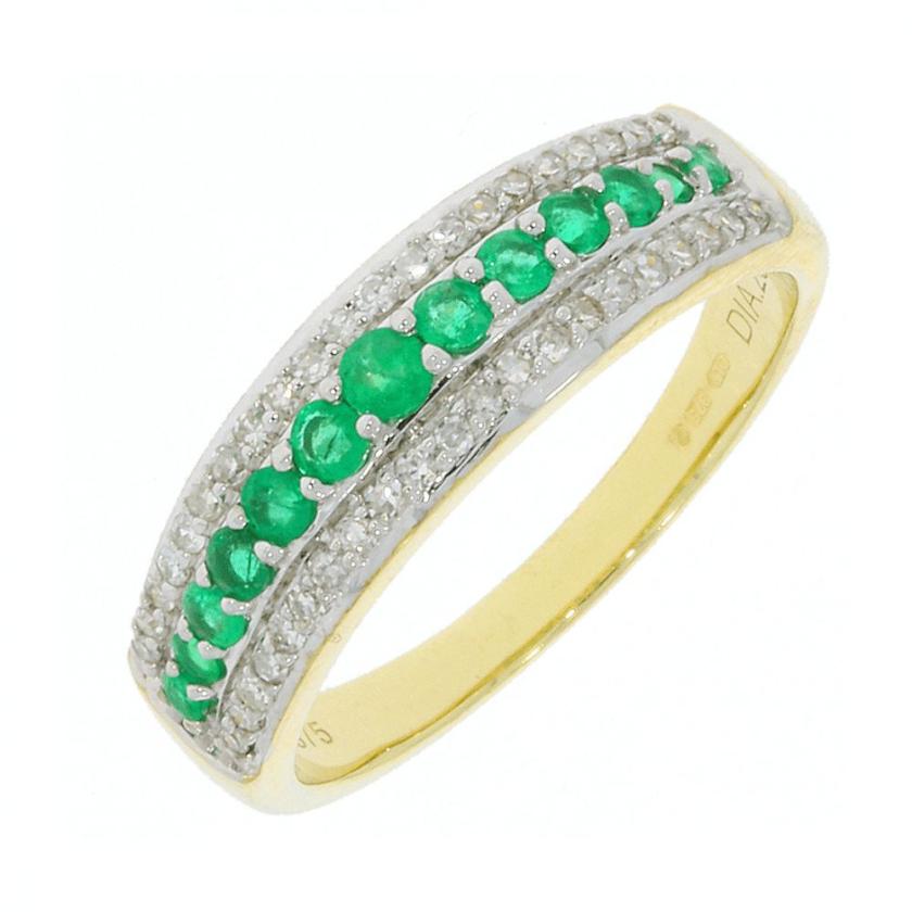 Rings | Womens 9ct Yellow Gold Emerald & Diamond Fancy Eternity Ring – Size ‘N’ 9ct Yellow Gold Rings