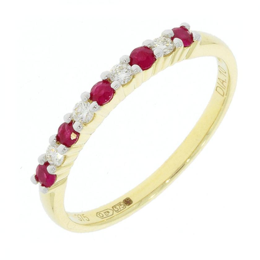 Rings | Womens 9ct Yellow Gold Ruby & Diamond Eternity Ring – Size ‘N’ 9ct Yellow Gold Rings