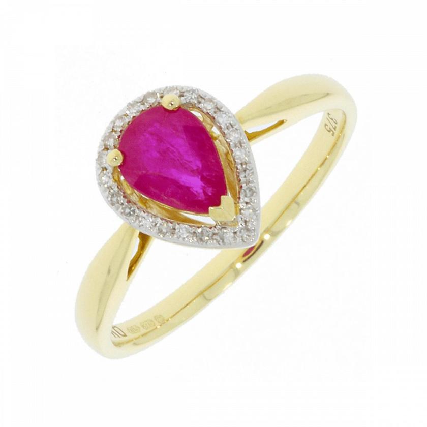 Rings | Womens 9ct Yellow Gold Ruby & Diamond Pear Shape Ring 9ct Yellow Gold Rings