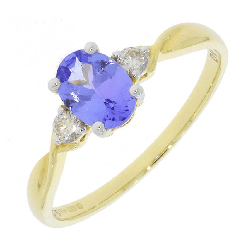 Rings | Womens 9ct Yellow Gold Tanzanite & Diamond Ring – Size ‘N’ 9ct Yellow Gold Rings