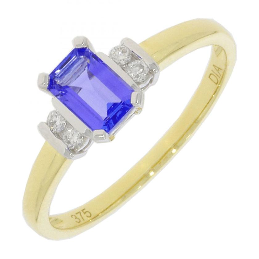 Rings | Womens 9ct Yellow Gold Tanzanite & Diamond Ring – Size ‘P’ 9ct Yellow Gold Rings